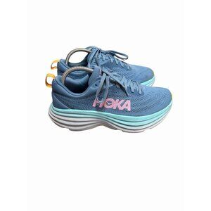 Hoka One One Bondi 8 Shoes Womens 8.5 W Blue Pink Running Sneakers